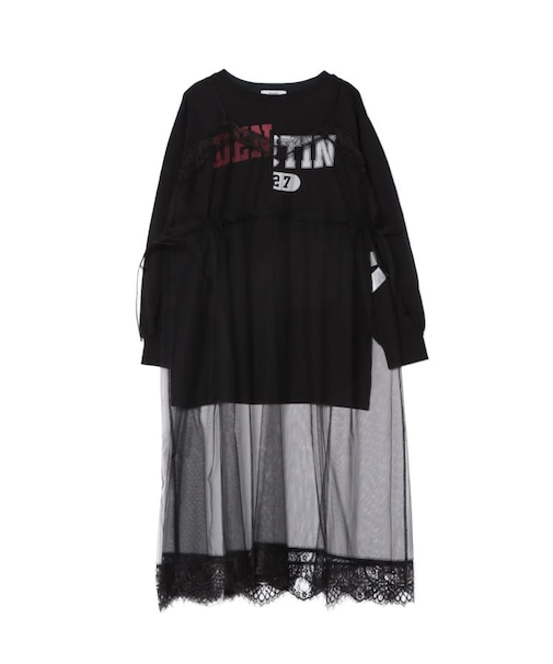 チュールレイヤードロングワンピース