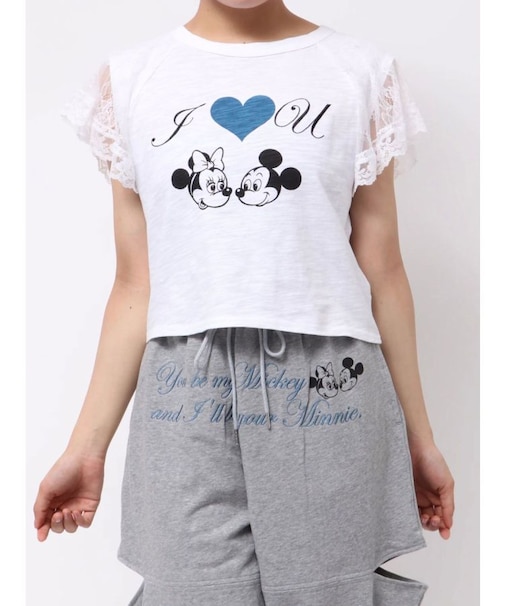 【Mickey&Minnie】ILOVEレースリメイクトップス