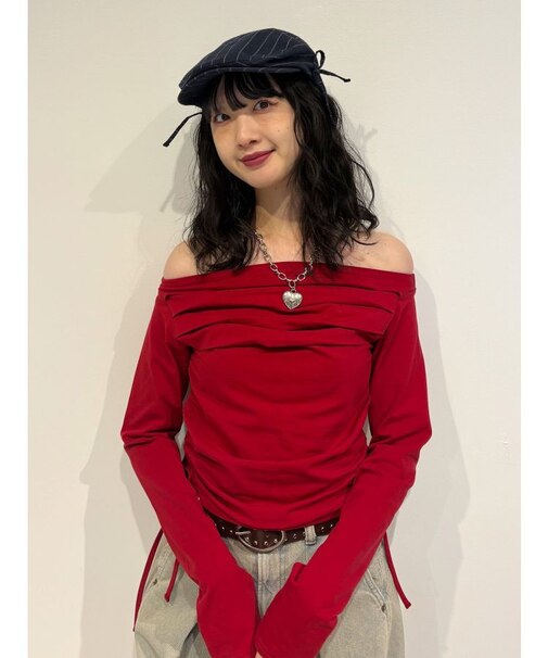 オフショルギャザーカットソー