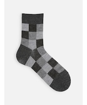 【Tabio MEN】ウール混ブロックジャカードブロックチェックショートソックス