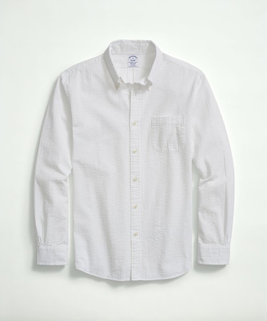 ストレッチコットン シアサッカー ソリッド カジュアルシャツ Regular Fit