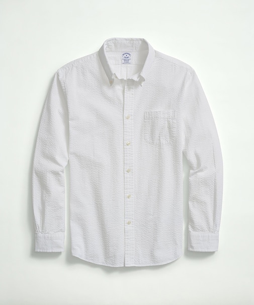 ストレッチコットン シアサッカー ソリッド カジュアルシャツ Regular Fit