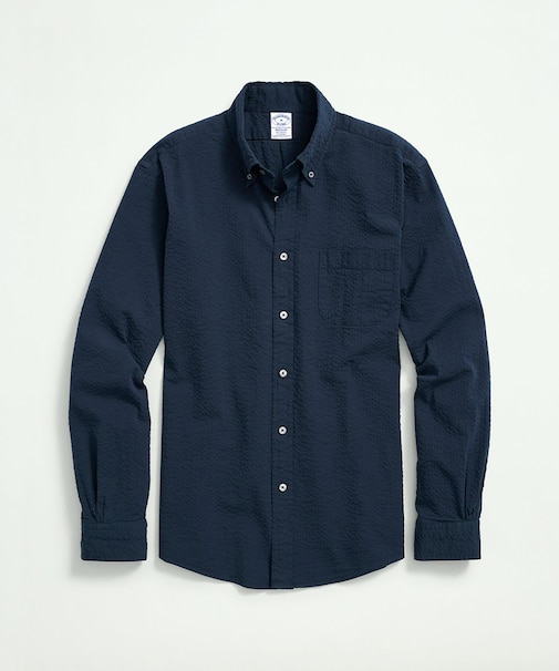 ストレッチコットン シアサッカー ソリッド カジュアルシャツ Regular Fit