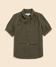 ポリエステルツイル ショートスリーブ ボウタイブラウス