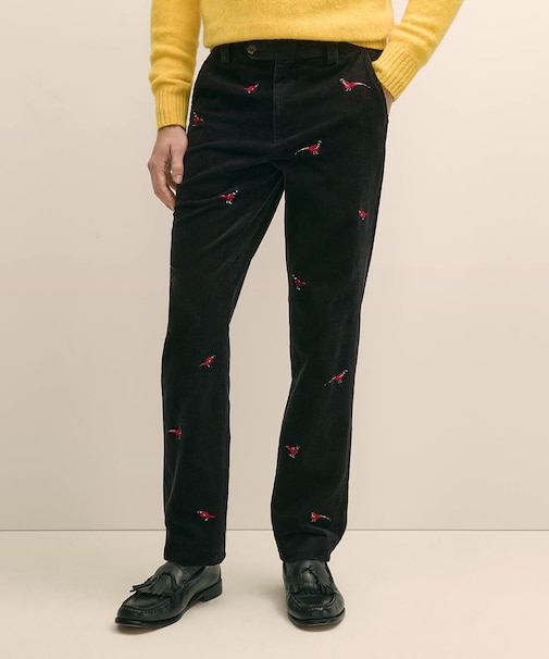 コットン 8-Waleコーデュロイ フェザントエンブロイダリー プレーンフロントパンツ slim