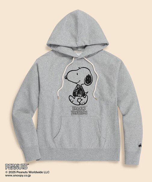 Brooks Brothers × PEANUTS コットンフレンチテリー スヌーピープリント フーデッド スウェットシャツ