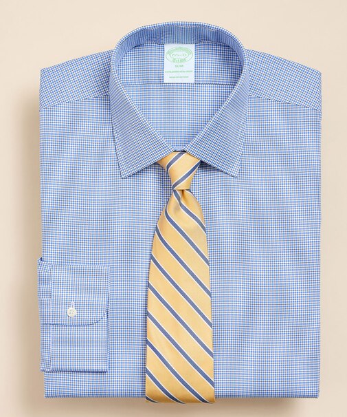 Brooks Brothers Explorer スーピマコットンブレンド チェック ドレスシャツ Slim Fit