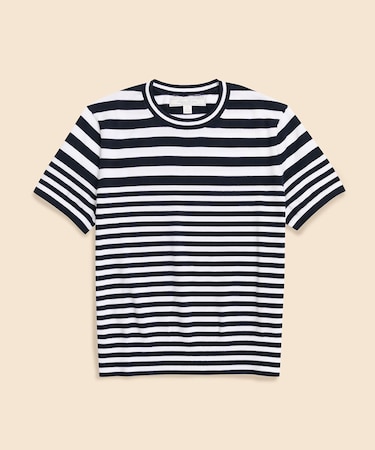 スーピマコットン ストライプ クルーネック ショートスリーブセーター