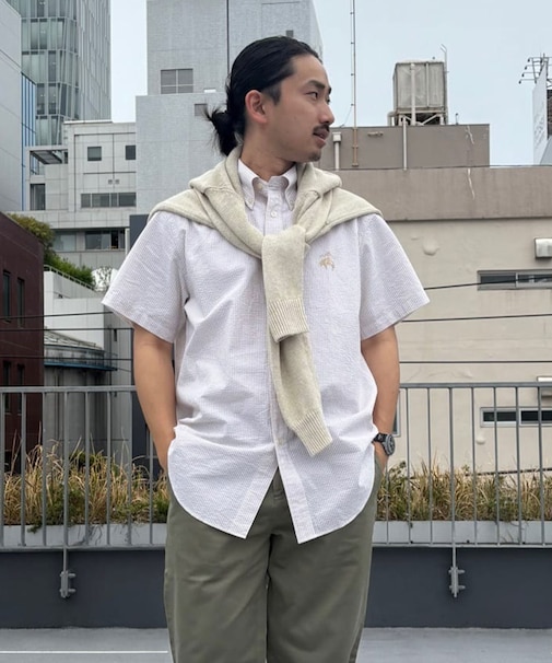◆オンラインストア限定◆ コットン ビッグGFロゴ シアサッカー ショートスリーブ カジュアルシャツ Traditional Fit