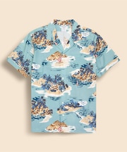 コットン　アイランドプリント　オープンカラーシャツ　Regular Fit