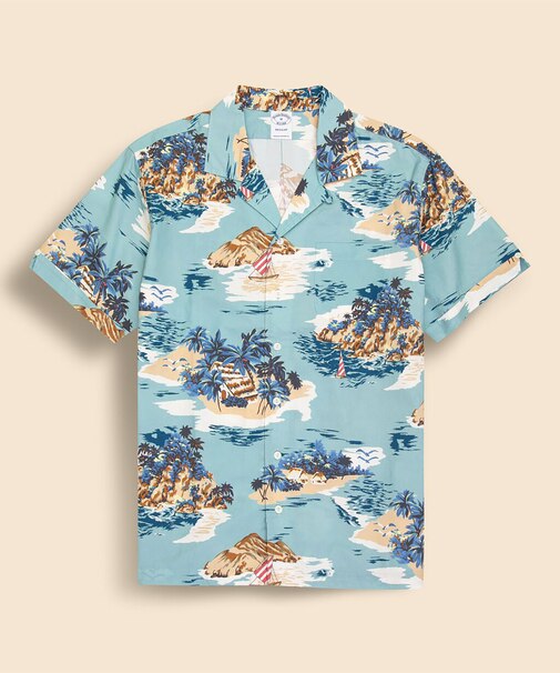 コットン アイランドプリント オープンカラーシャツ Regular Fit
