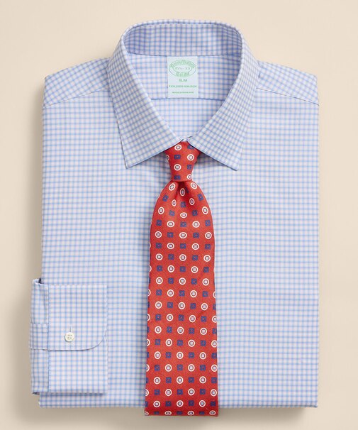 Brooks Brothers Explorer スーピマコットンブレンド シーズナルパターン ドレスシャツ Slim Fit