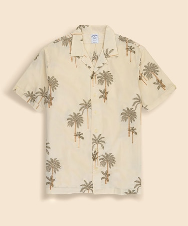 コットン／リネン　パームツリーエンブロイダリー　オープンカラーシャツ　Regular Fit