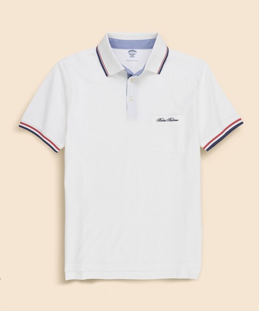 コットンストレッチピケ スクリプトエンブロイダリー ティップド ポロシャツ Slim Fit