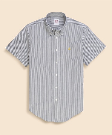 コットン/ペーパーヤーン GFロゴ ストライプ ショートスリーブ カジュアルシャツ Traditional Fit
