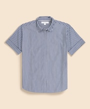コットン ドロップショルダー ストライプ ショートスリーブシャツ Classic Fit