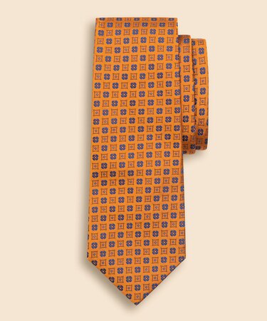 シルク　ジオメトリック　フラワーモチーフタイ