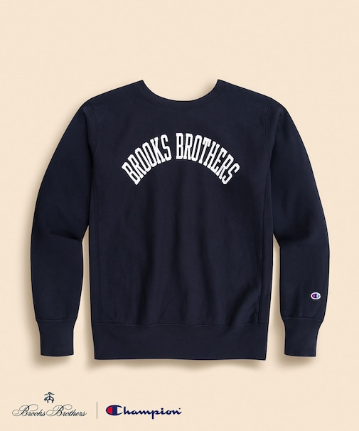 Brooks Brothers×Champion USAコットン ラバープリントロゴ スウェットシャツ Made in USA