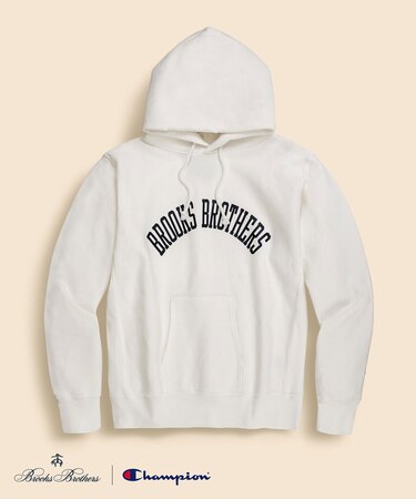 Brooks Brothers×Champion USAコットン ラバープリントロゴ フーデッド スウェットシャツ Made in USA