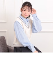 ニットベストレイヤード長袖シャツ