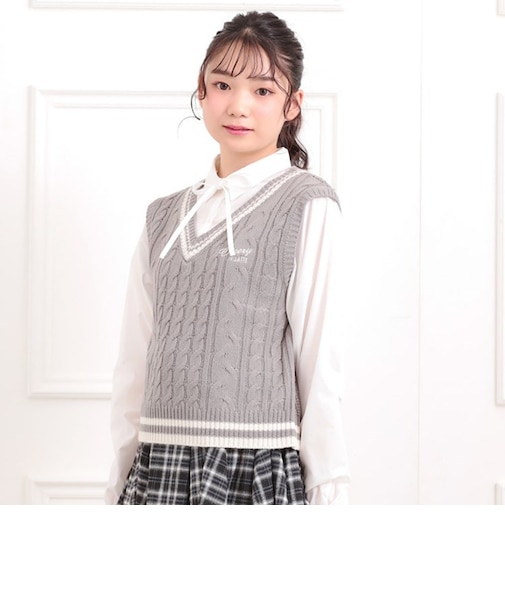 ニットベストレイヤード長袖シャツ