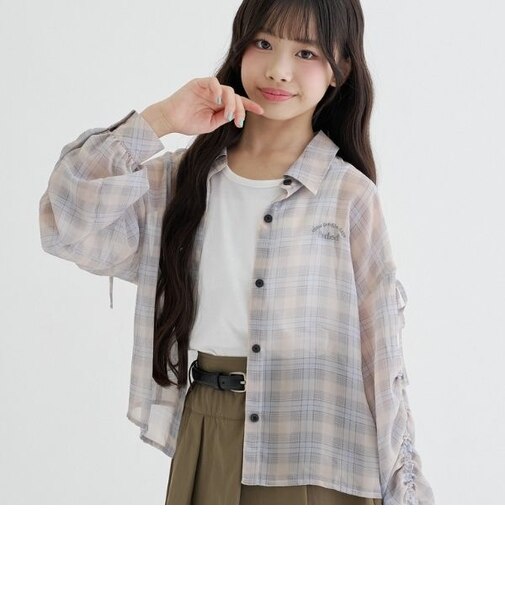 チェックシアー袖ドロストシャツ+タンクセット