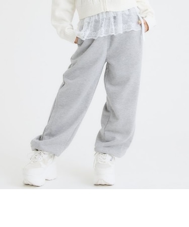バレルレッグスウェットパンツ+フリルレースセット