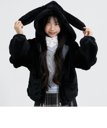 耳つきフェイクファーブルゾン