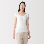 婦人 フライス編みフレンチスリーブTシャツ
