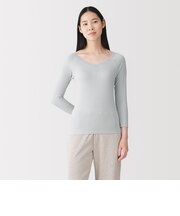 婦人 着るスキンケア レース付き バレエネック八分袖Tシャツ