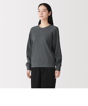 婦人 ワッフル編みクルーネック長袖Tシャツ