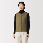 婦人 軽量ダウンポケッタブルノーカラーベスト