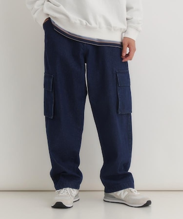BACK NUMBER(バックナンバー)【メンズ】ウエストイージーデニムカーゴパンツ(ウエストゴム・楽に穿ける・ワイドシルエット)