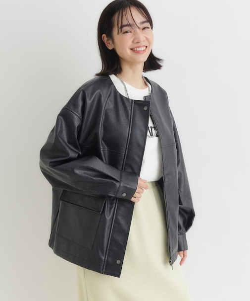 HONEYSUCKLE ROSE(ハニーサックルローズ)フェイクレザーノーカラーJK