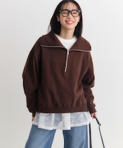 HONEYSUCKLE ROSE(ハニーサックルローズ)【レディース】【すっきり見え】ハーフジップスウェットプルオーバー(小顔効果/体型カバー)