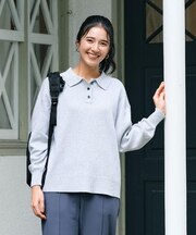 HONEYSUCKLE ROSE(ハニーサックルローズ)【レディース】【スウェット感覚のニット】「やわラク」スウェットライクポロセーター（洗濯機で洗える）