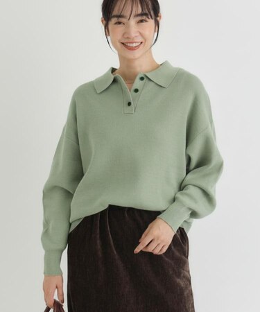 HONEYSUCKLE ROSE(ハニーサックルローズ)【レディース】【スウェット感覚のニット】「やわラク」スウェットライクポロセーター（洗濯機で洗える）