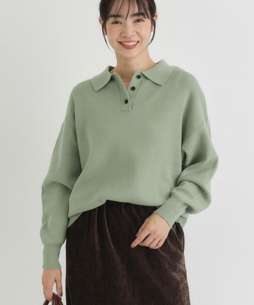 HONEYSUCKLE ROSE(ハニーサックルローズ)【レディース】【スウェット感覚のニット】「やわラク」スウェットライクポロセーター（洗濯機で洗える）