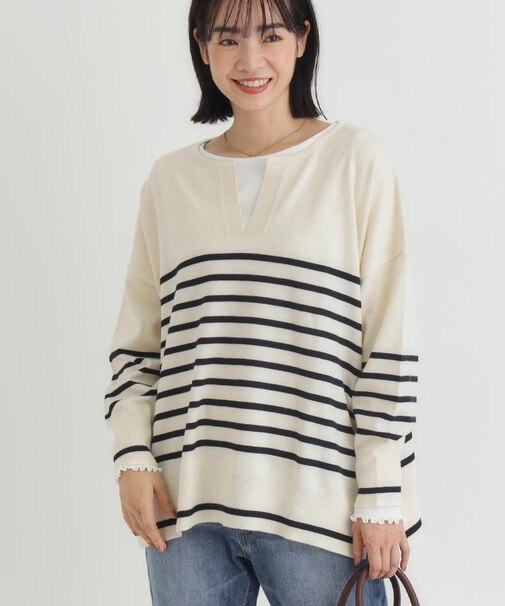 HONEYSUCKLE ROSE(ハニーサックルローズ)【レディース】「やわラク」スキッパーセーター(洗濯機で洗える/毛玉ができにくい/体型カバー)