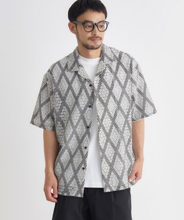 透かし編みチェック半袖シャツ