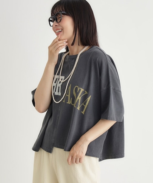 《体型カバー》切替プリントTシャツ