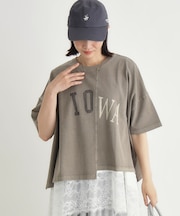 《体型カバー》切替プリントTシャツ