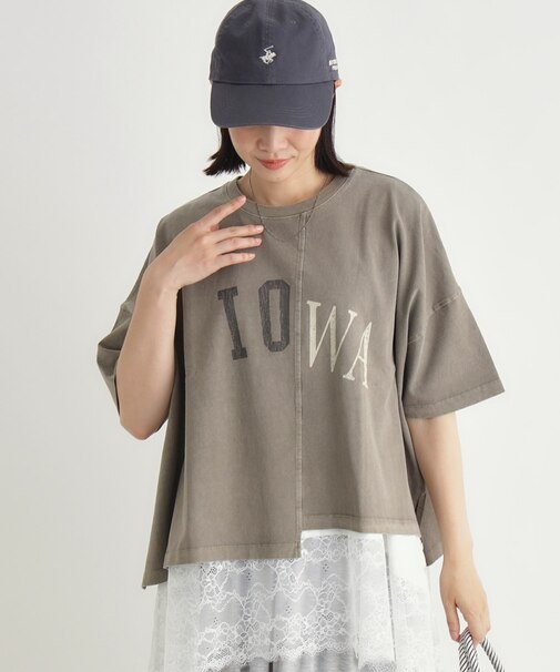 《体型カバー》切替プリントTシャツ