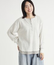 《店舗人気アイテム/1枚でサマになる》ワッフルフェイクレイヤードロンT