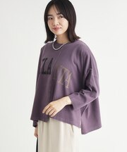 《店舗人気アイテム/体型カバー》ロゴ切替7分袖Tシャツ