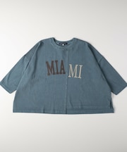 《店舗人気アイテム/体型カバー》ロゴ切替7分袖Tシャツ