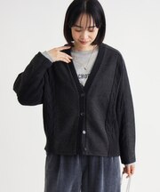 《体型カバー》カットフラノドッキングカーディガン