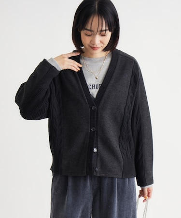 《体型カバー》カットフラノドッキングカーディガン