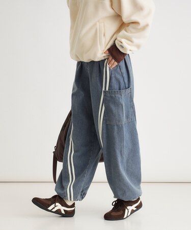 ラインデニムバレルパンツ