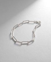 シルバー デザインチェーン フラットケーブルブレスレット(17cm)